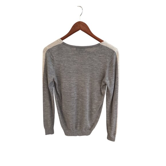 Club Monaco Womens V-Neck Two-Tone Sweater M 100% Merino Wool Gray & Beige - Picture 2 of 6